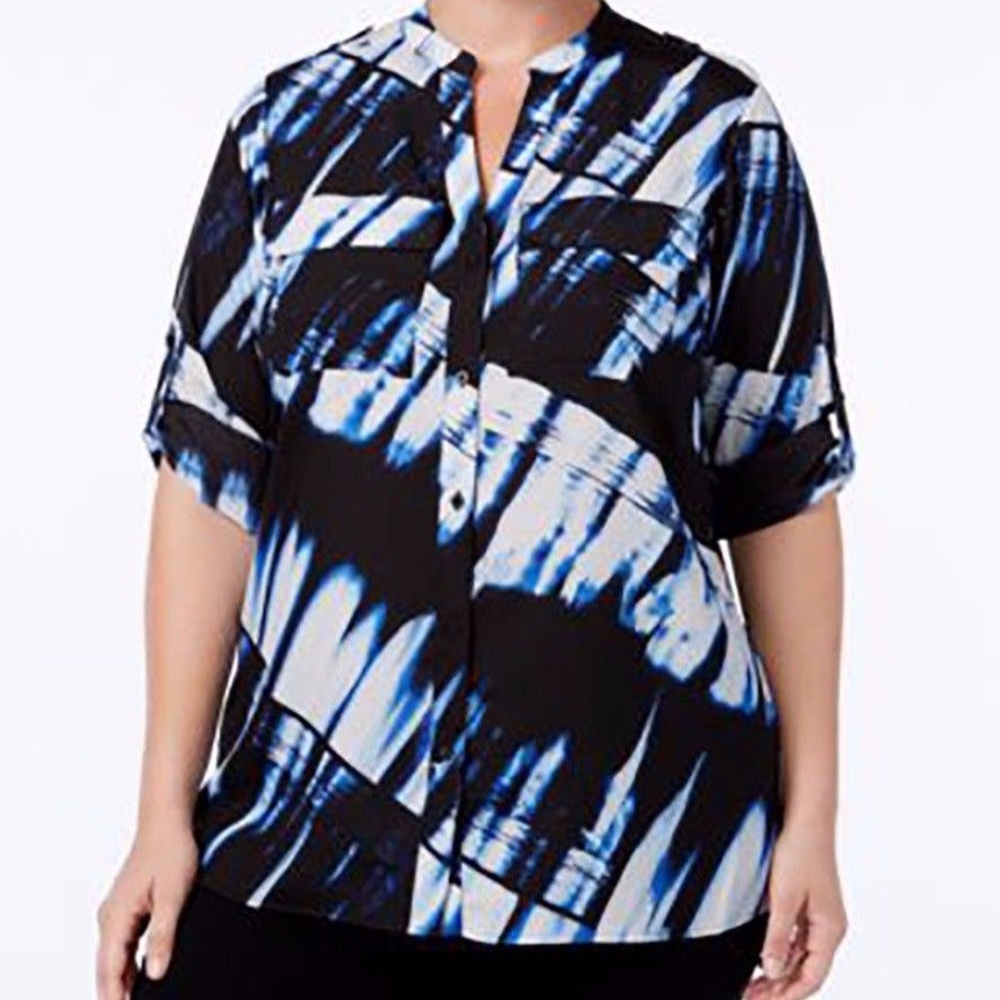 Split-Neck Utility Shirt Celestial Black 3X Button